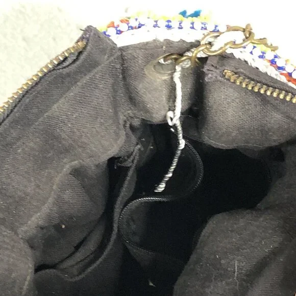 Elliot Mann Purse Beaded Fringe Coin Indie Firefly Boho Art to Wear Retro - Picture 15 of 16